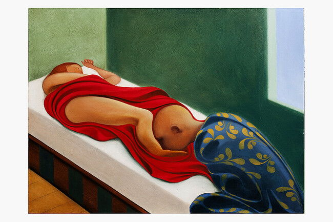 Pauline &agrave; la cage, pittura figurativa contemporanea