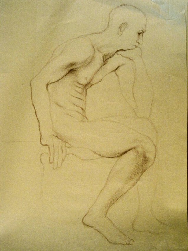 nu masculin - dessin d'apr&eacute;s modele vivant