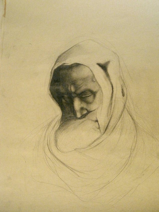 d'apr&egrave;s michelangelo, dessin crayon et pastel