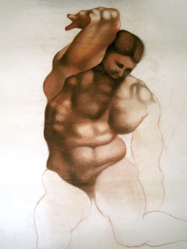 d'apr&egrave;s michelangelo, dessin crayon et pastel