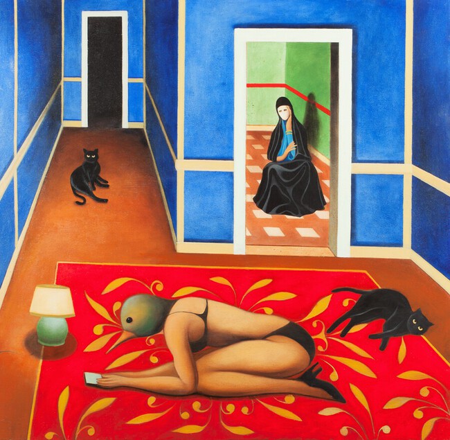 Annonciation en bleue velvet, peinture figurative