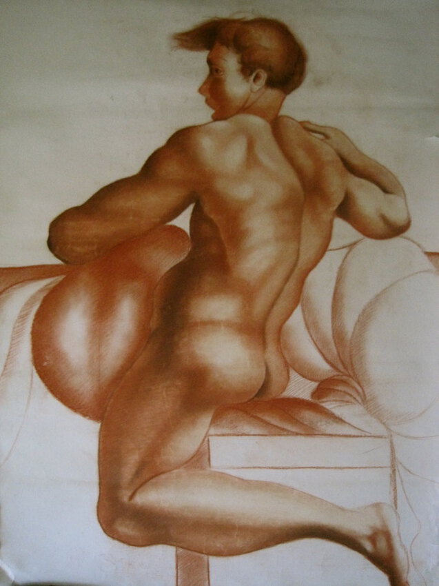 d'apr&egrave;s michelangelo, dessin crayon et pastel